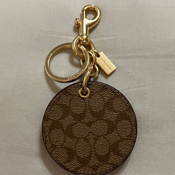 Coach Pink and Brown Signature C Bag Charm/Key Holder mirror gold hardware - Picture 9 of 15